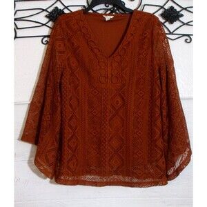 Cato Women's Knit Top Size M Rust Long Sleeve V Neck